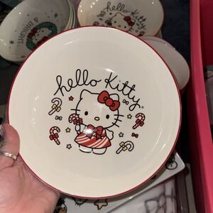Nwt Sanrio Viral Hello Kitty 9" Christmas Ceramic Bowl Set Of 3 Candy Cane Gift